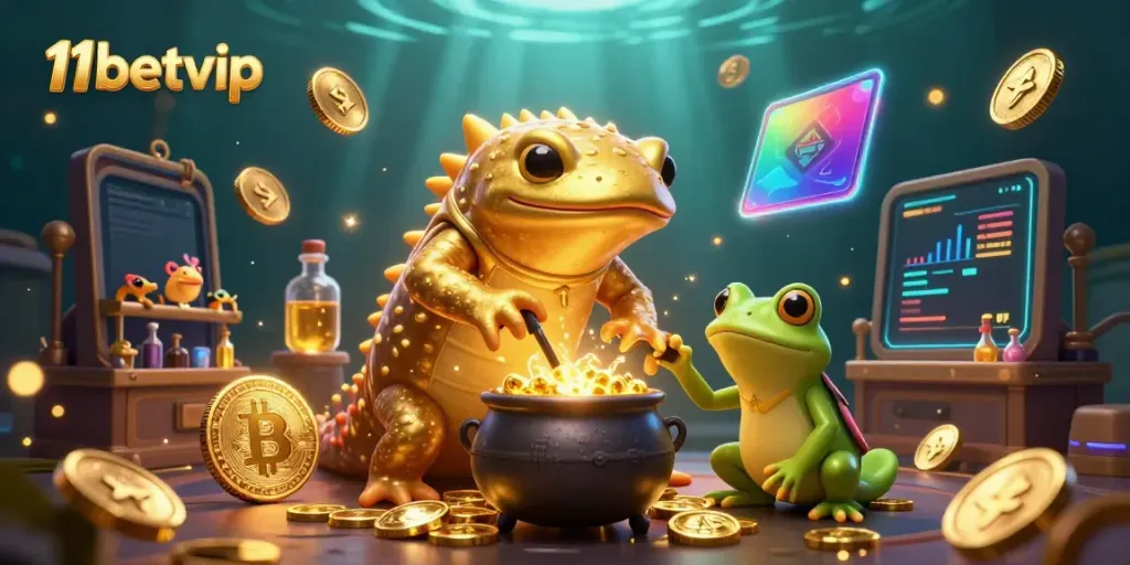 Experience the thrilling adventure of 11betvip with vivid gold coins and mystical characters in a magical casino scene.