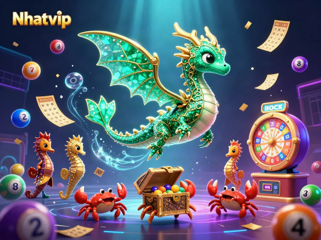 Engage with Nhatvip using an immersive 3D casino scene of games and treasure