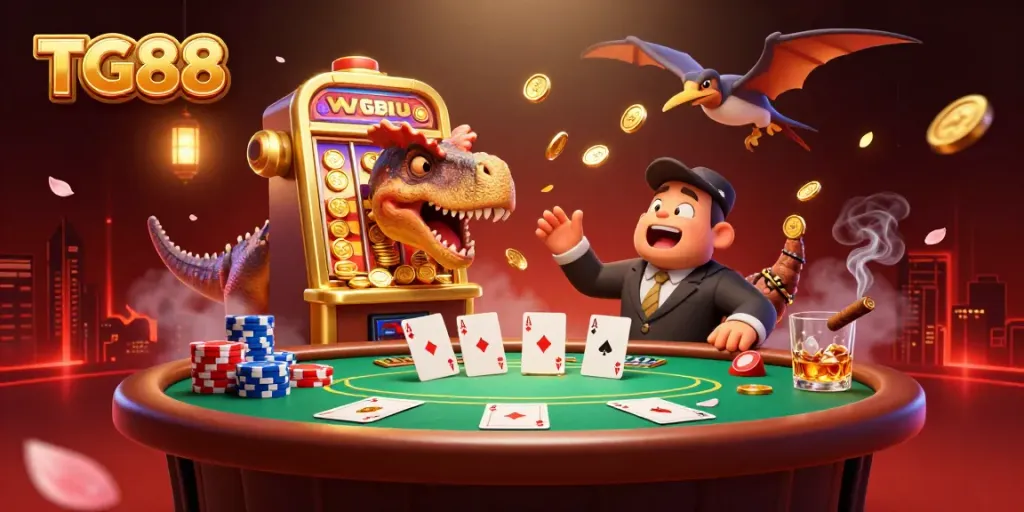 Experience exciting big wins with TG88 as the pachycephalosaurus triggers a jackpot amidst a dynamic casino scene.
