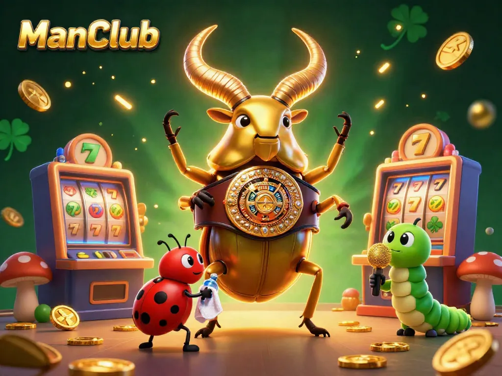 Experience thrilling action at ManClub with a unique 3D illustration featuring a giant stag beetle in a boxing ring.