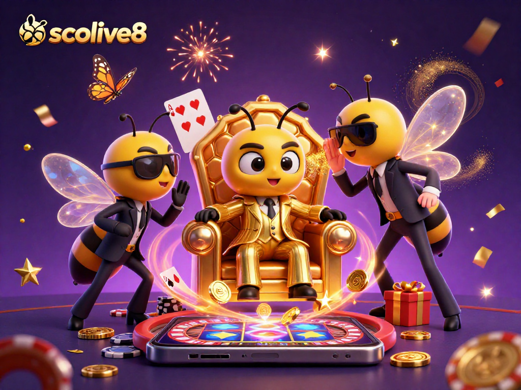 Experience the thrilling scenes of socolive8 with a bumblebee mob boss surrounded by gaming excitement.