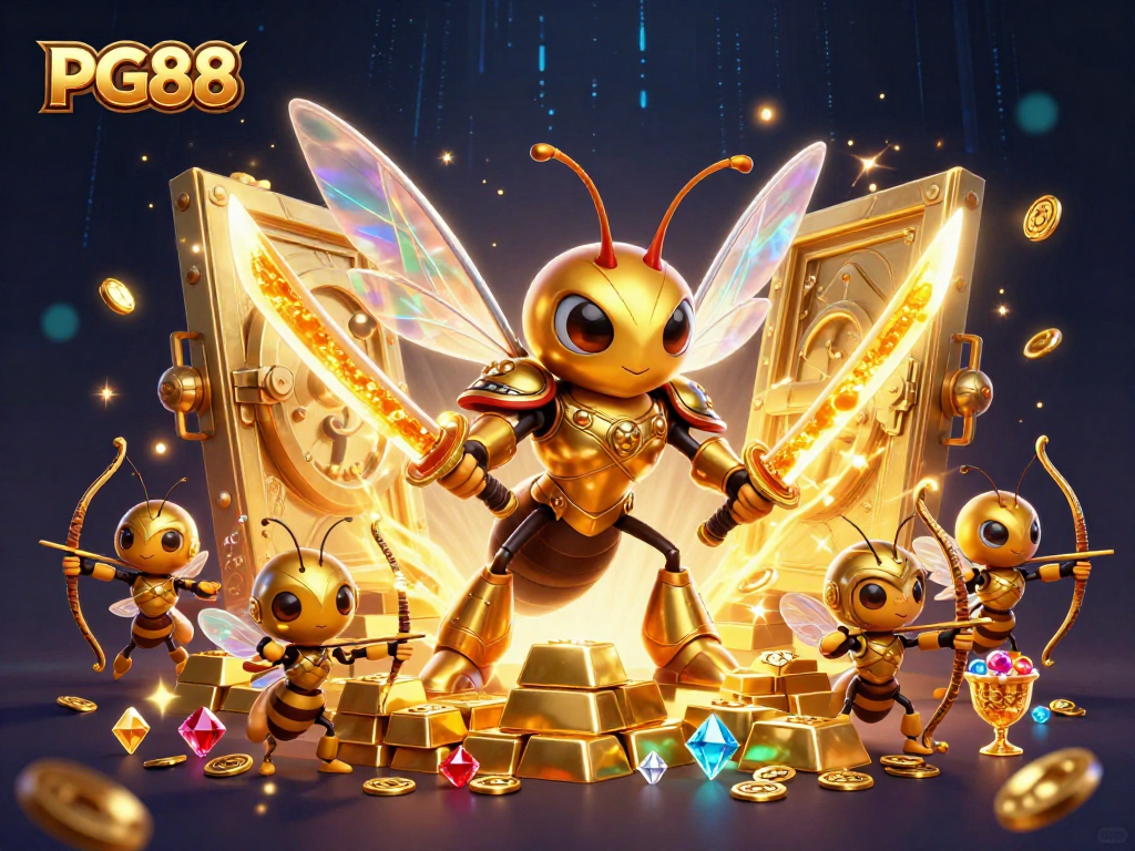 Experience thrilling gameplay at PG88 with a vibrant golden hornet samurai and treasure elements.