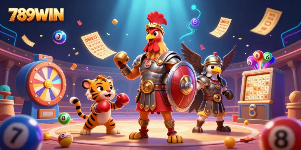 Experience the excitement of 789WIN with a vibrant 3D scene showcasing classic casino elements.