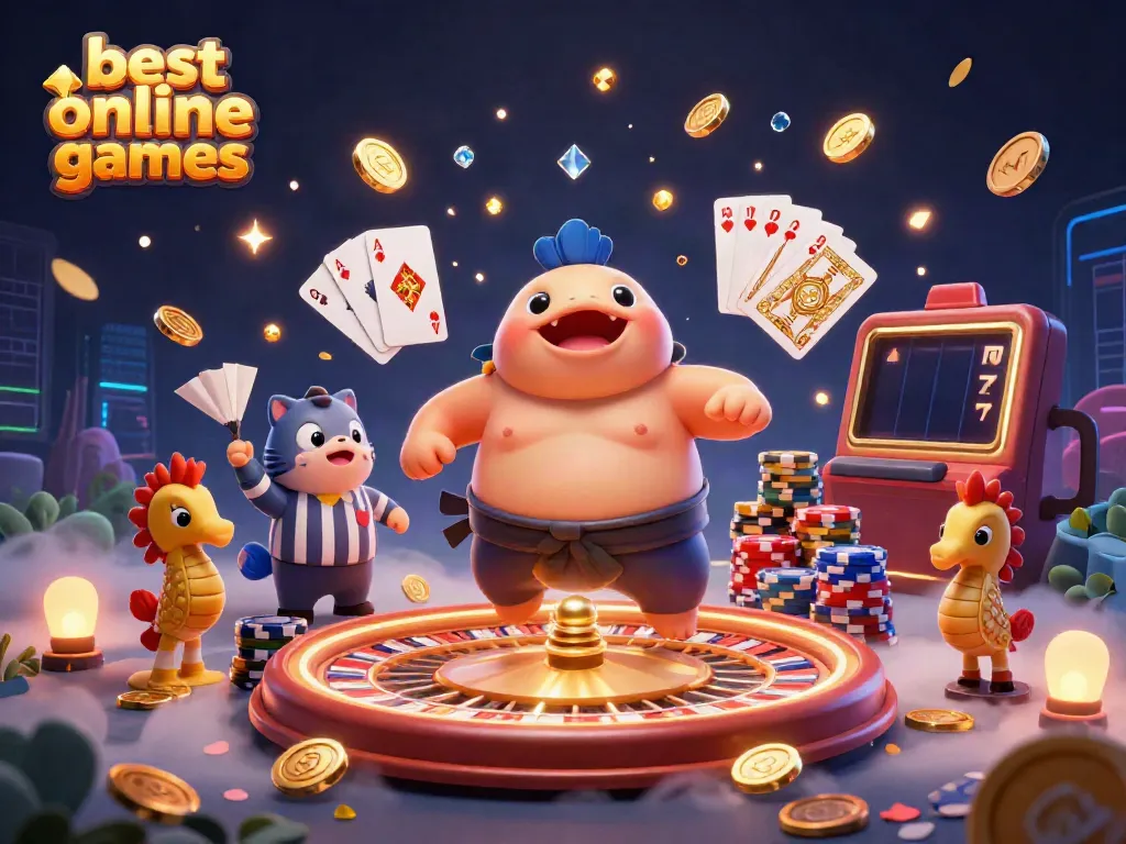 Experience the best online casino games with animated fugu, catfish, and vibrant gaming elements.