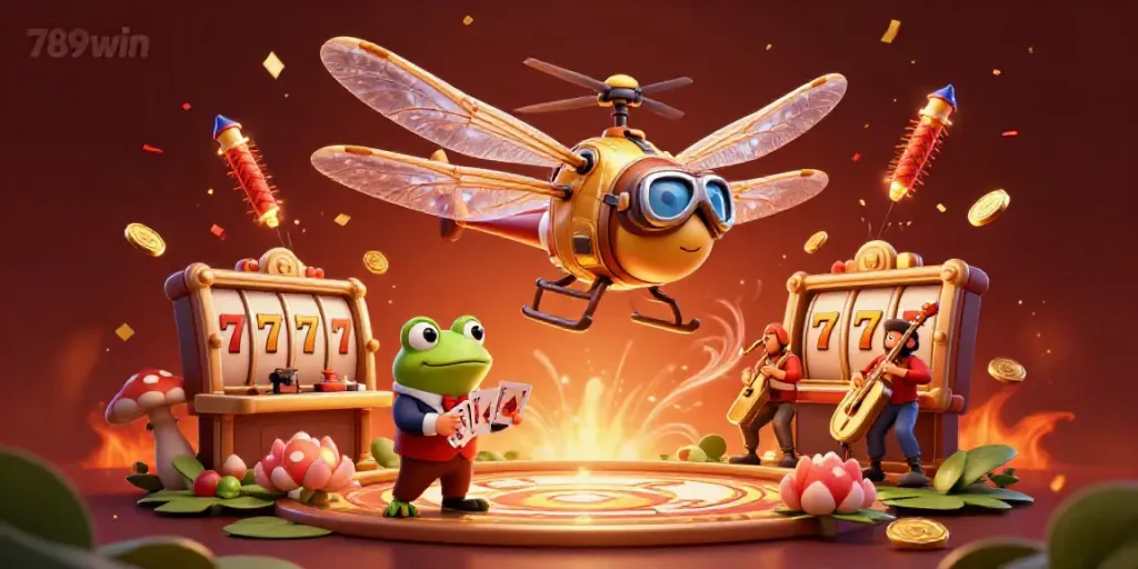 Win big at 789win with dynamic casino excitement featuring a dragonfly pilot and frog croupier!