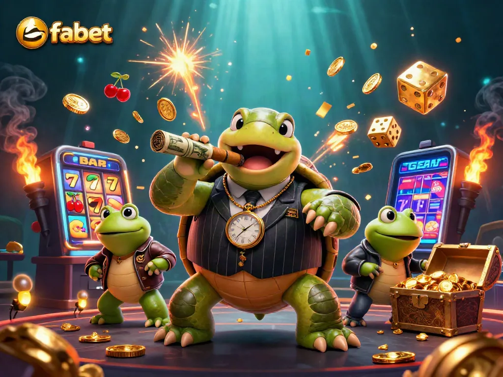 Experience the thrill of fabet with a colorful slot machine bursting in a vibrant casino scene.