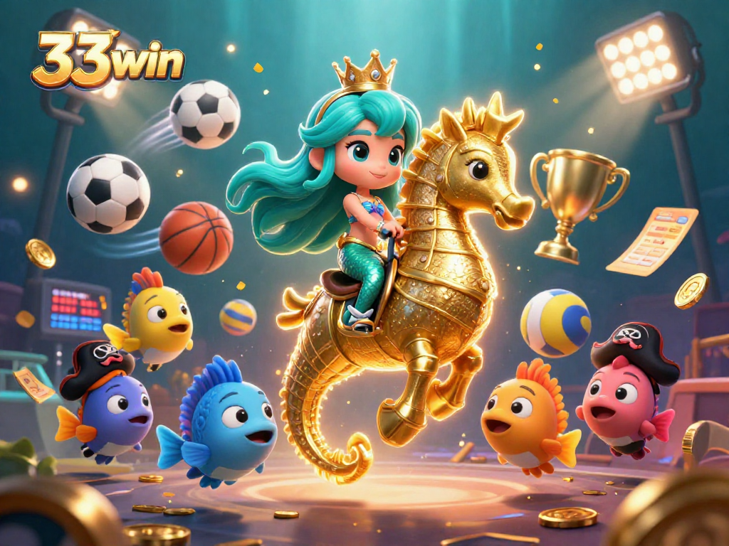 Experience the thrill of 33win with dynamic sports action featuring a mermaid princess and friends.