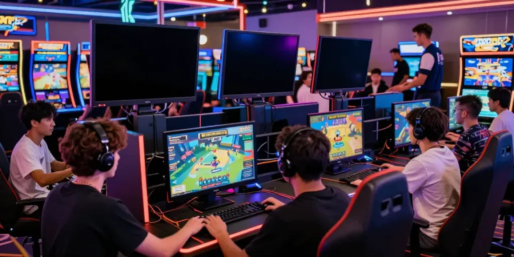 Interactive online gaming experience at https://man88pro.com/ with players enjoying various games in a lively virtual casino atmosphere.