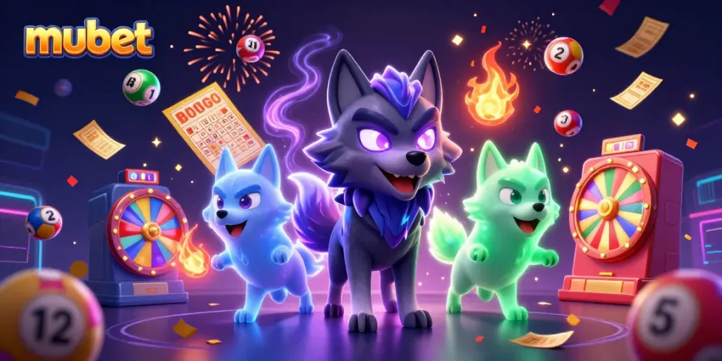 Experience the excitement of mubet with vibrant lottery elements and dynamic characters in a casino setting.