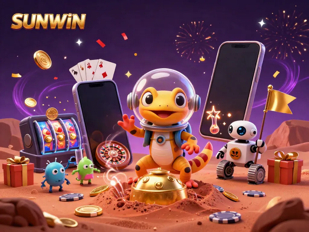 Experience thrilling gaming at SUNWIN with a Martian gecko discovering a golden casino on Mars.