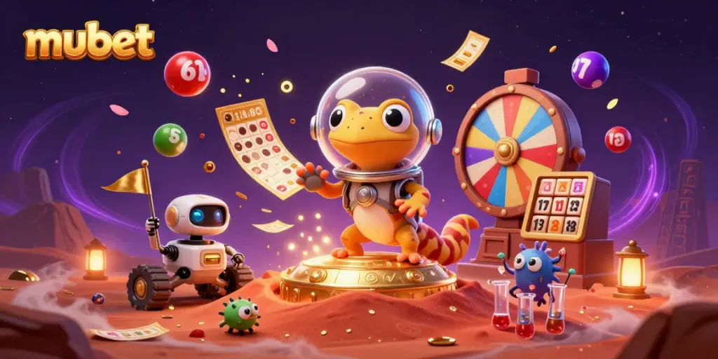 Experience the thrill of the mubet casino on Mars with vibrant game elements and cheerful aliens.