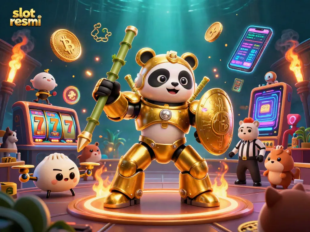 Engage players using slot resmi in a vibrant 3D casino illustration filled with animated characters.
