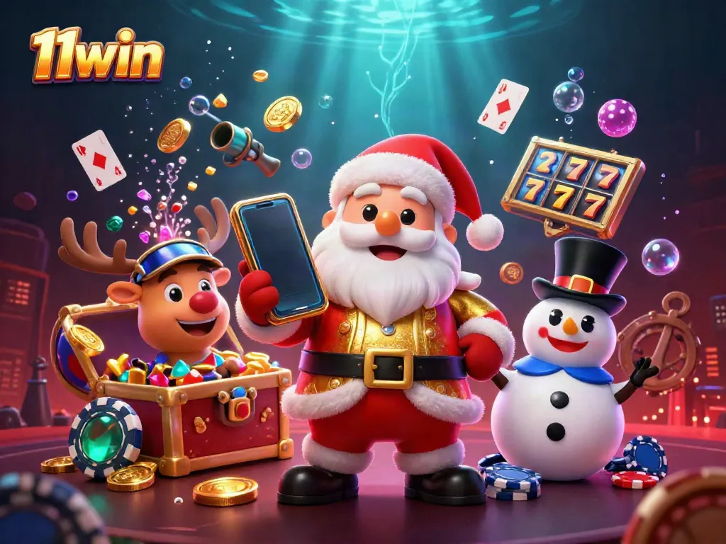 Experience the excitement of 11win with Santa and friends in a vibrant casino adventure.